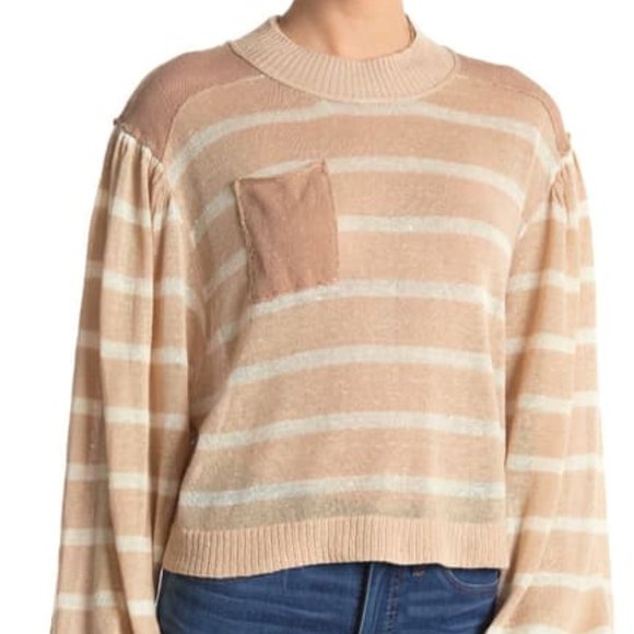 NWT Free People camel & beige stripe pullover sweater - Picture 8 of 10